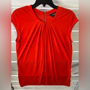 Liz Claiborne NWOT hot orange pleat front stretch top w/ back zipper detail